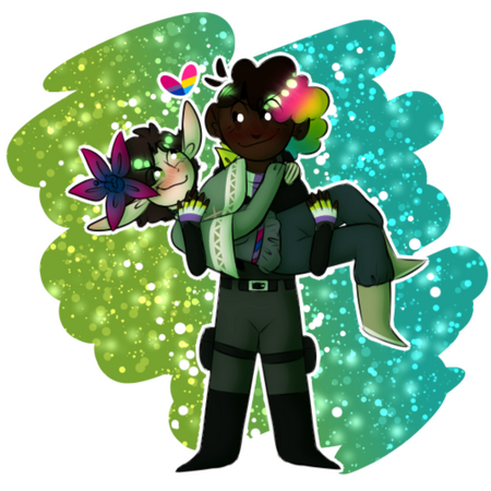 my bois,,, (the pan one is my dnd character val, the bi one is deus and belongs to my friend spoon)